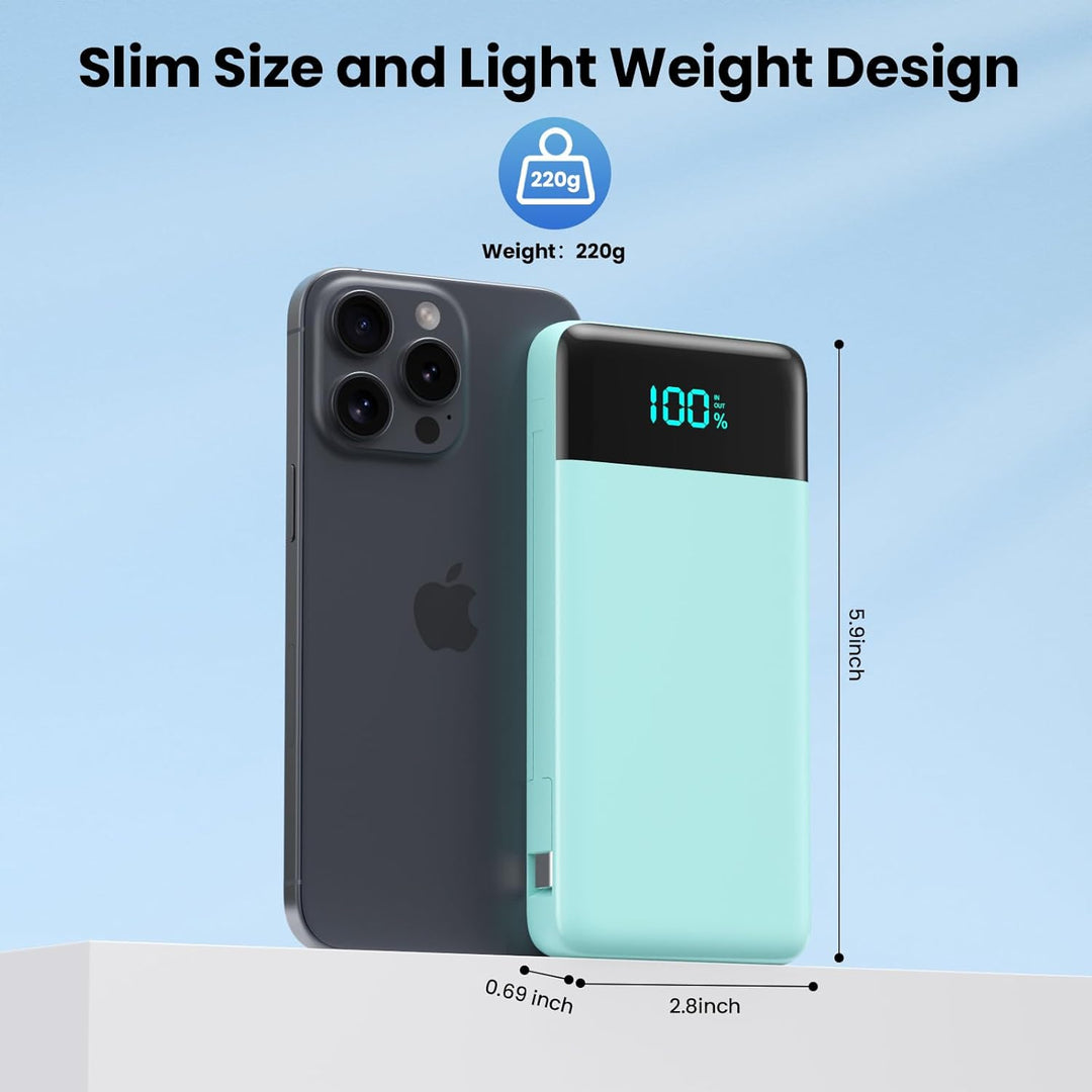 Cargador portátil para iPhone, batería delgada de 13800 mAh con cab...