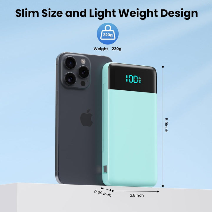 Cargador portátil para iPhone, batería delgada de 13800 mAh con cab...