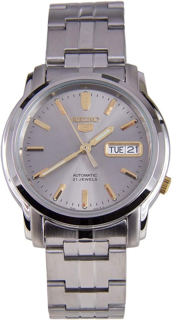 Seiko Reloj analógico de acero inoxidable SNKK67 para hombre con esfera gris, Azul, Pulsera