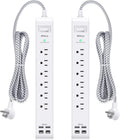 Paquete de 2 regletas protectoras contra sobretensiones, 6 tomas, 4 puertos USB (2 USB C) cables de extensión de 5 pies de largo, tira de salida de protección contra sobrecarga de enchufe plano