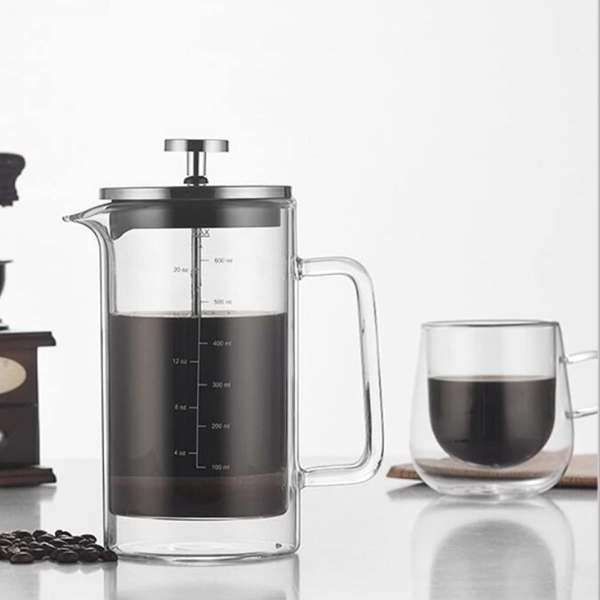 Decdeal Cafetera francesa de doble pared Cafetera de vidrio de borosilicato
