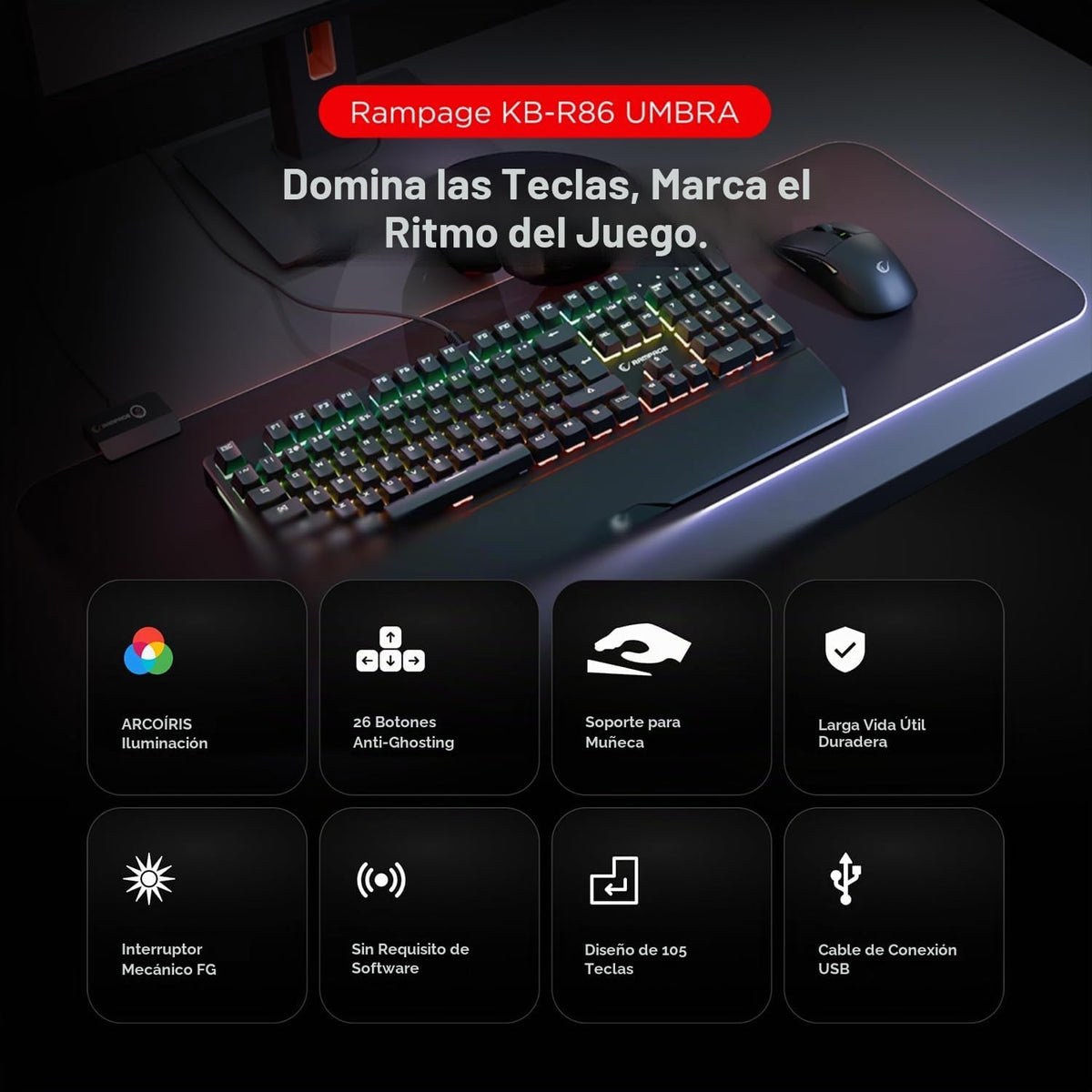 RAMPAGE GEAR KB-R86 Umbra Teclado mecánico para juegos – Inter...
