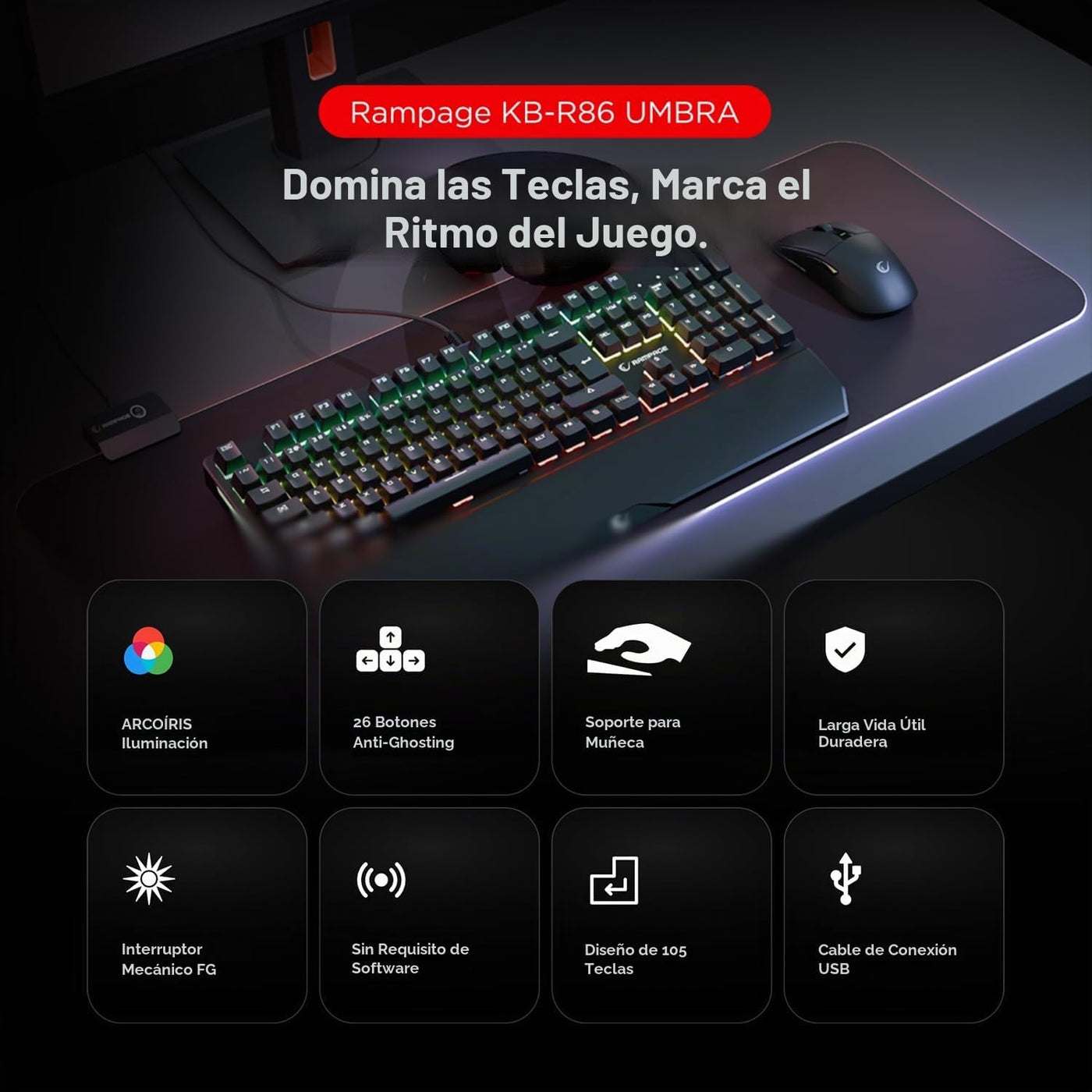 RAMPAGE GEAR KB-R86 Umbra Teclado mecánico para juegos \u2013 Inter...