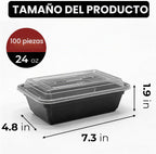 Paquete de 100 recipientes (200 piezas) de 24 onzas para preparación de comidas reutilizables, con tapas, resistentes a prueba de fugas, recipientes de plástico para llevar para microondas