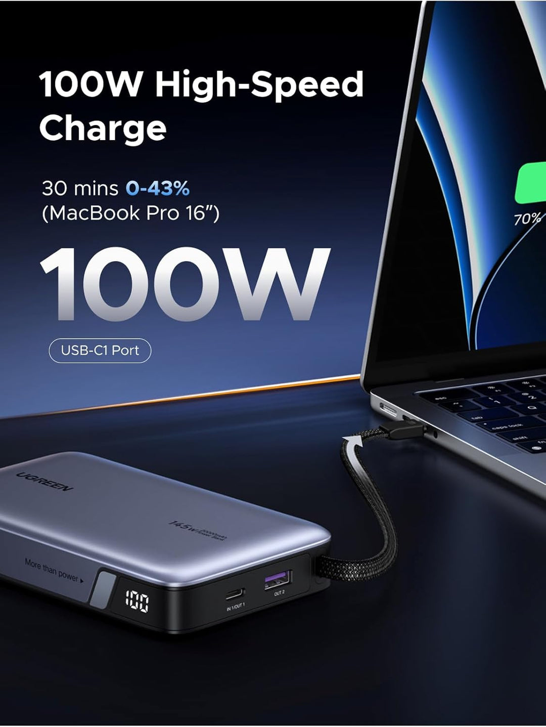 UGREEN Nexode Power Bank, 20000mAh 145W Cargador portátil para port...