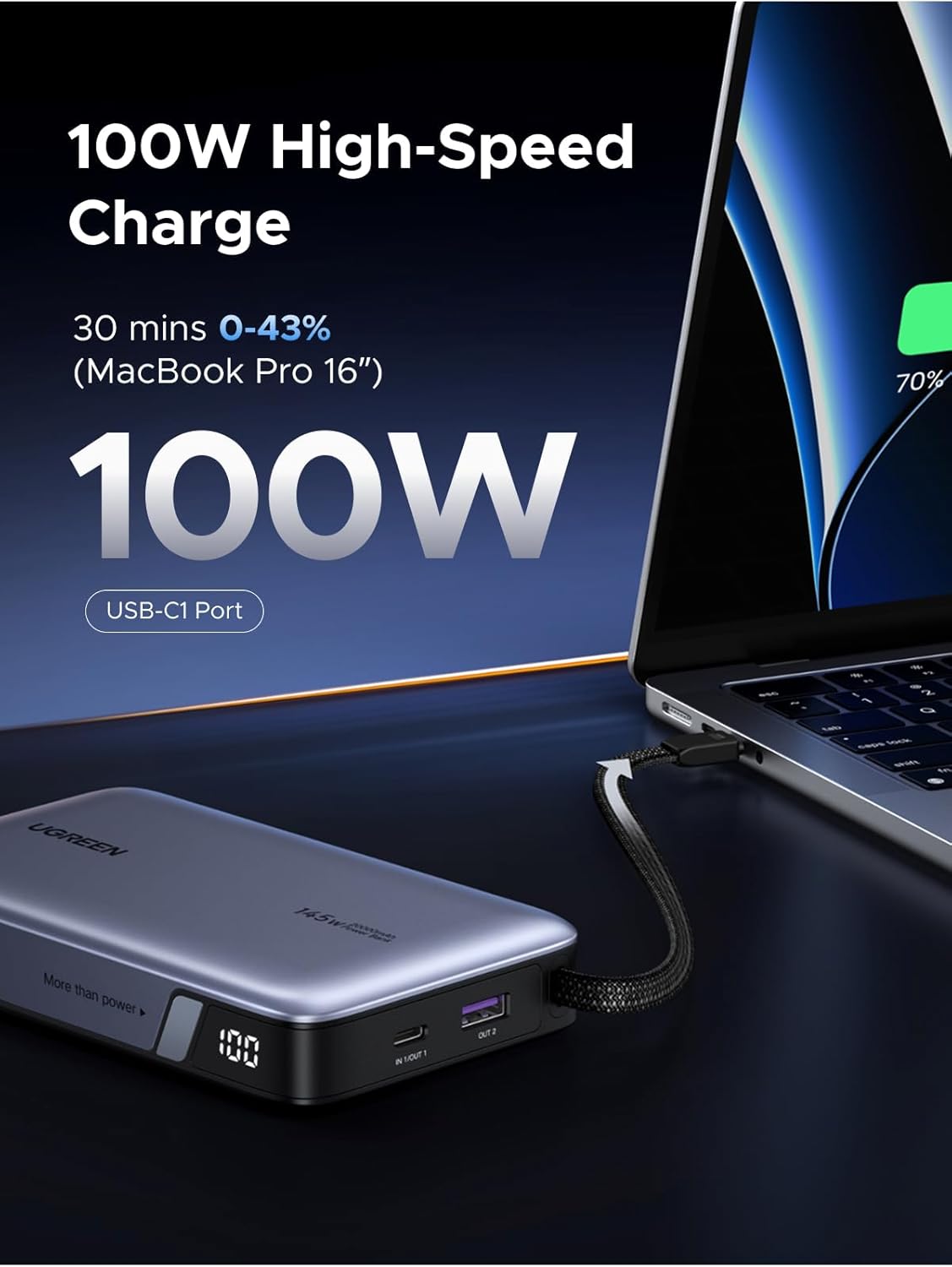 UGREEN Nexode Power Bank, 20000mAh 145W Cargador portátil para port...