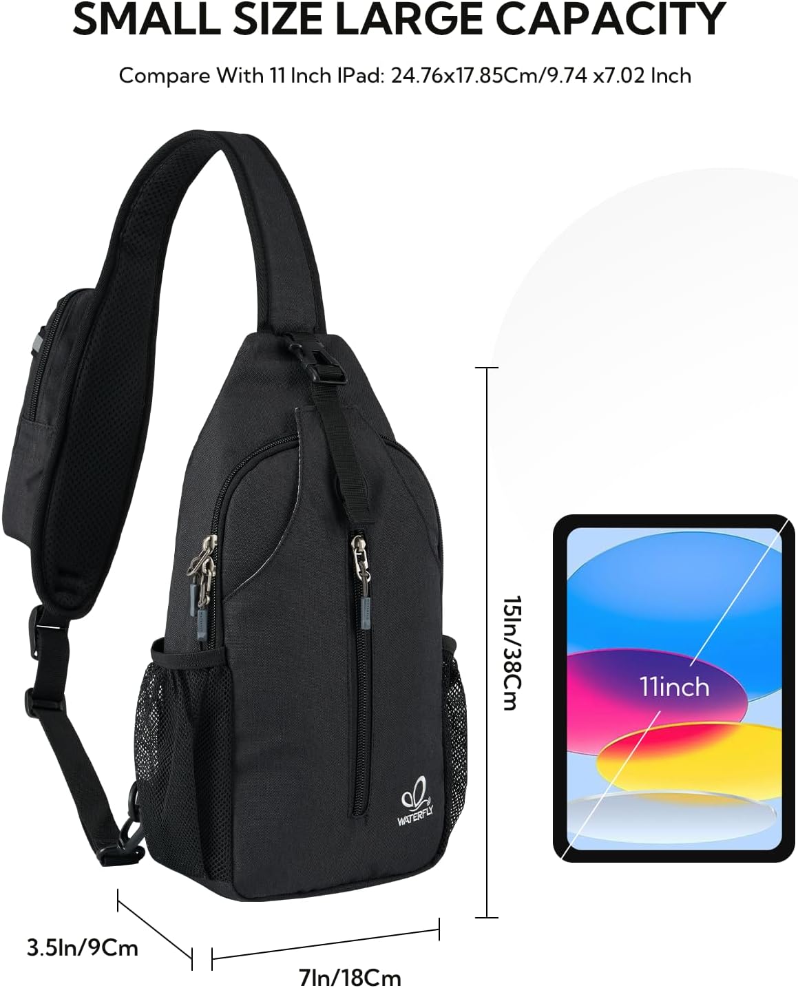 WATERFLY Mochila cruzada RFID Sling Bag Travel Senderismo Daypack