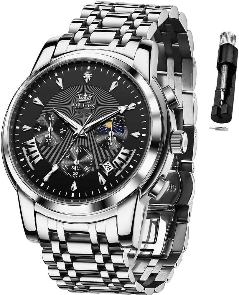 OLEVS Relojes para Hombres de Negocios de Acero Inoxidable, a Prueba de Agua, Estilo Casual Formal