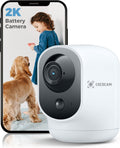 COCOCAM Cámara de Seguridad 2K para Interiores Pan/Tilt con Batería de 5200mAh, Cámara WiFi, Inalámbrica para Monitor de Bebé/Mascota/Seguridad en el Hogar, Reconocimiento IA, Detección Humana PIR