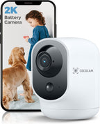 COCOCAM Cámara de Seguridad 2K para Interiores Pan/Tilt con Batería de 5200mAh, Cámara WiFi, Inalámbrica para Monitor de Bebé/Mascota/Seguridad en el Hogar, Reconocimiento IA, Detección Humana PIR