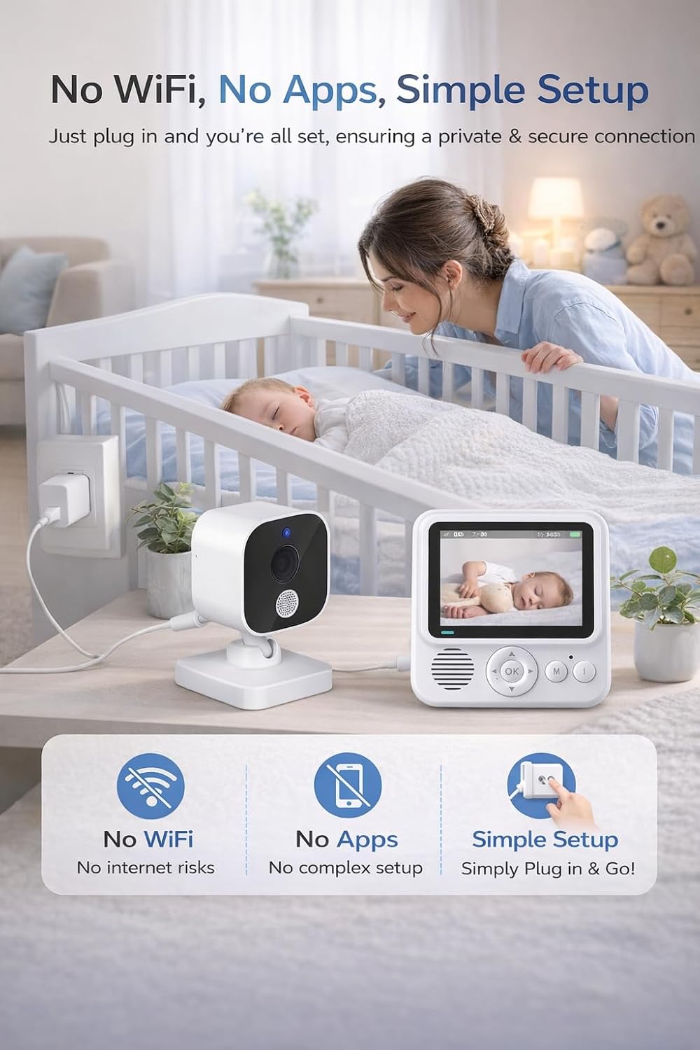 AnKeKe Monitor de bebé con cámara y audio, monitor de bebé sin WiFi...