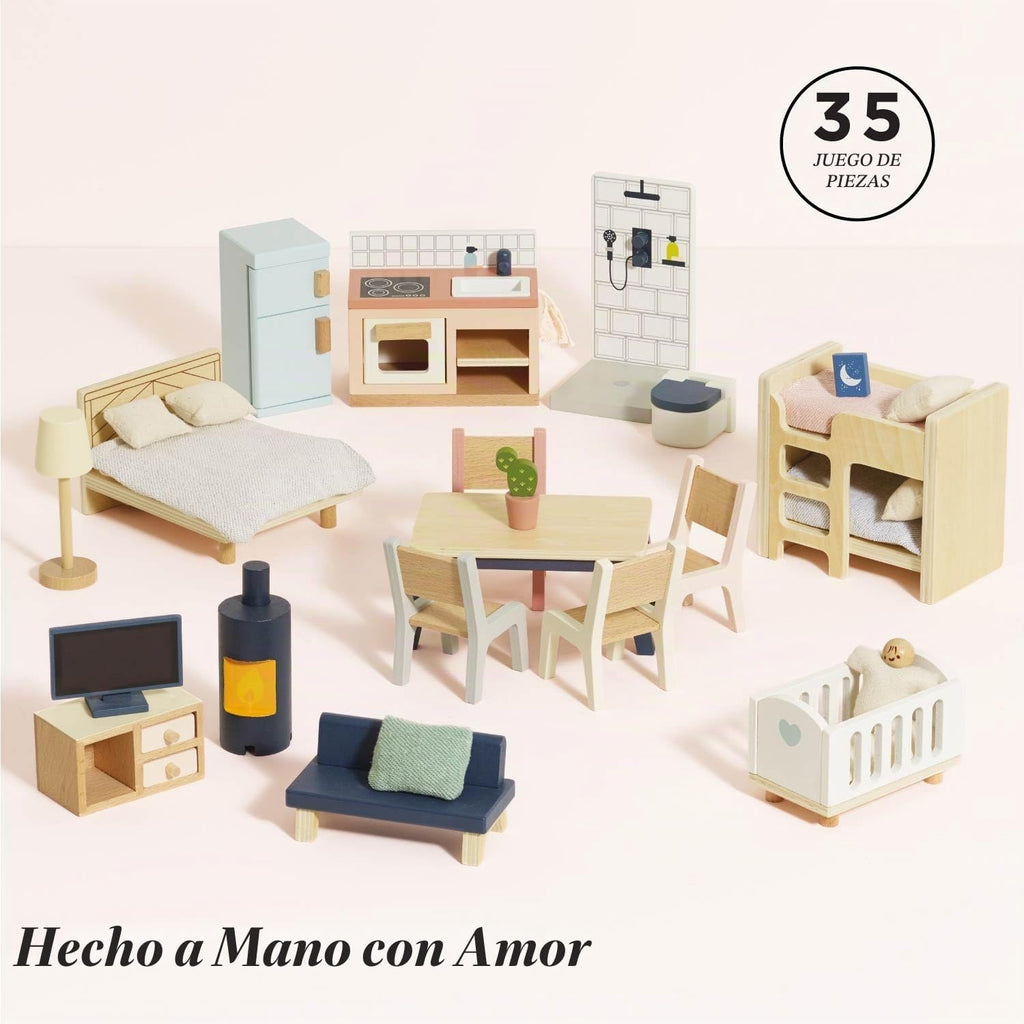 Le Toy Van Wooden Dolls House Full Starter Furniture & Accessories Playset