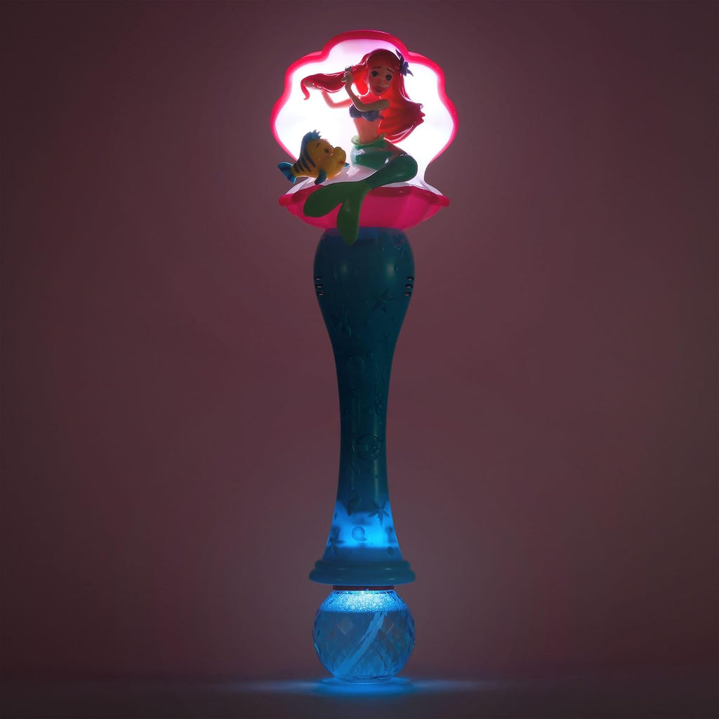 Disney Store Varita de burbujas con luz y sonido oficial de The Little Mermaid Ariel & Flounder - Juguete LED interactivo, perfecto para niños y fanáticos, ideal para juegos al aire libre y fiestas