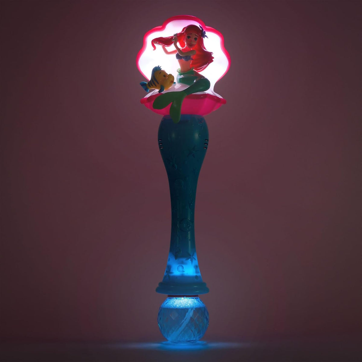 Disney Store Varita de burbujas con luz y sonido oficial de The Little Mermaid Ariel & Flounder - Juguete LED interactivo, perfecto para niños y fanáticos, ideal para juegos al aire libre y fiestas