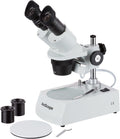 AmScope Microscopio estéreo binocular delantero SE306R-PZ, oculares WF10x y WF20x, aumento 10X-80X, objetivos 2X y 4X, fuente de luz halógena superior e inferior, soporte de pilar, 120V, blanco