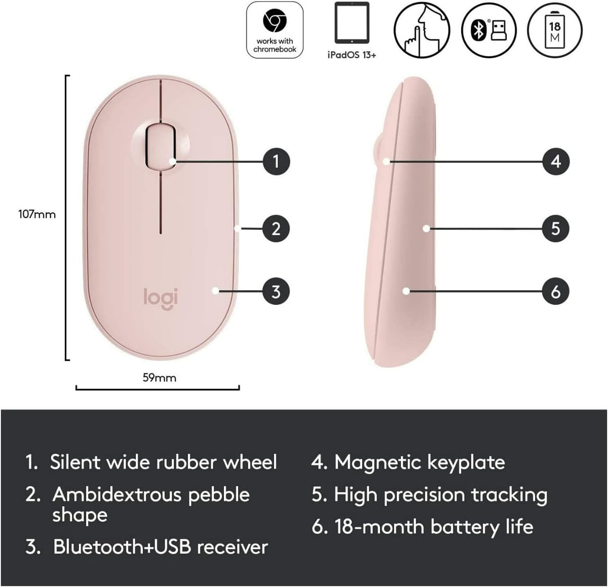 Logitech Pebble - Ratón inalámbrico con Bluetooth o receptor de 2,4...