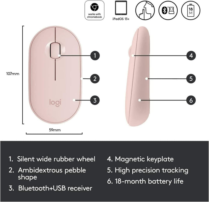 Logitech Pebble - Ratón inalámbrico con Bluetooth o receptor de 2,4...