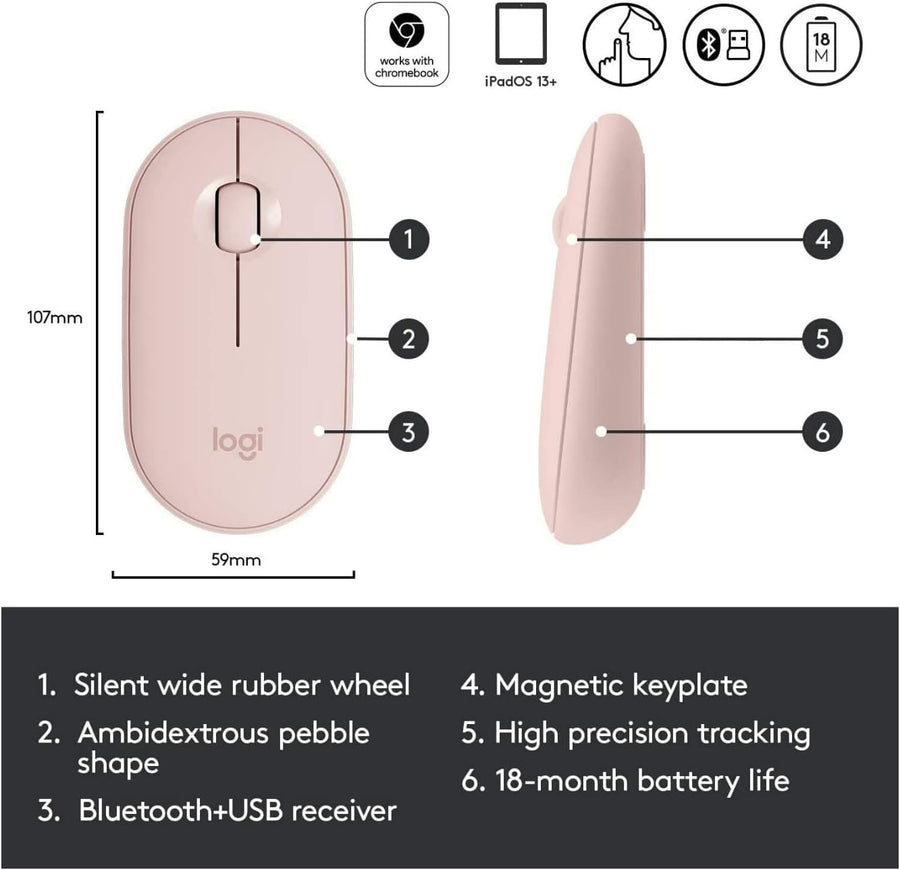 Logitech Pebble - Ratón inalámbrico con Bluetooth o receptor de 2,4...