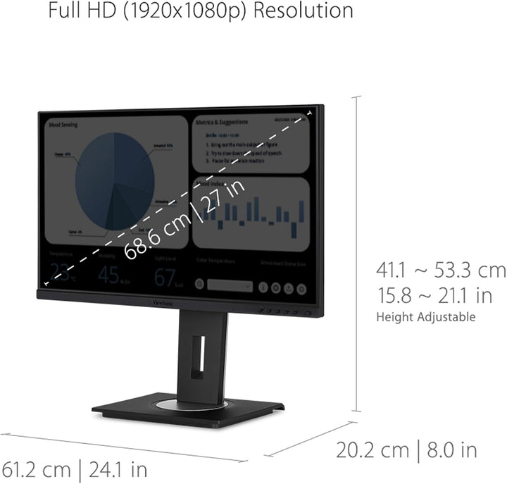 ViewSonic VG2748A Monitor ergonómico IPS 1080p de 27 pulgadas con b...