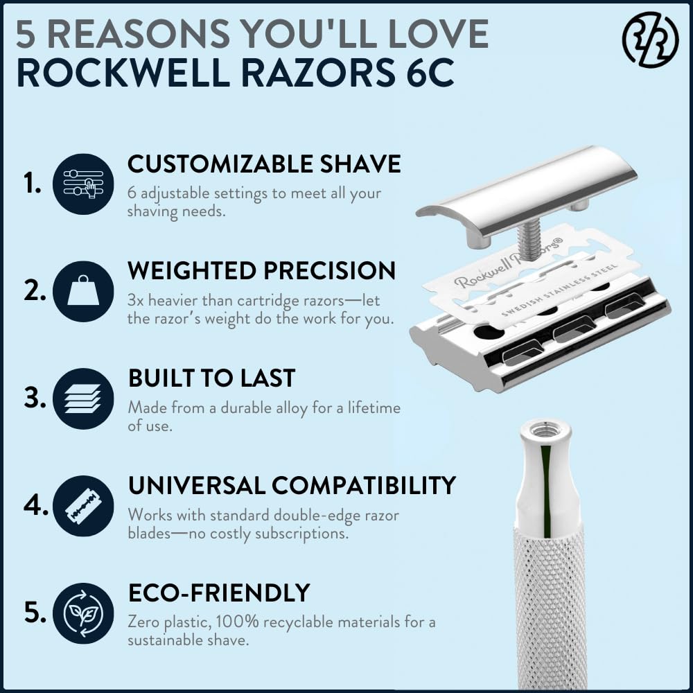Maquinilla de afeitar de seguridad Rockwell Razors 6C de cromo blan...