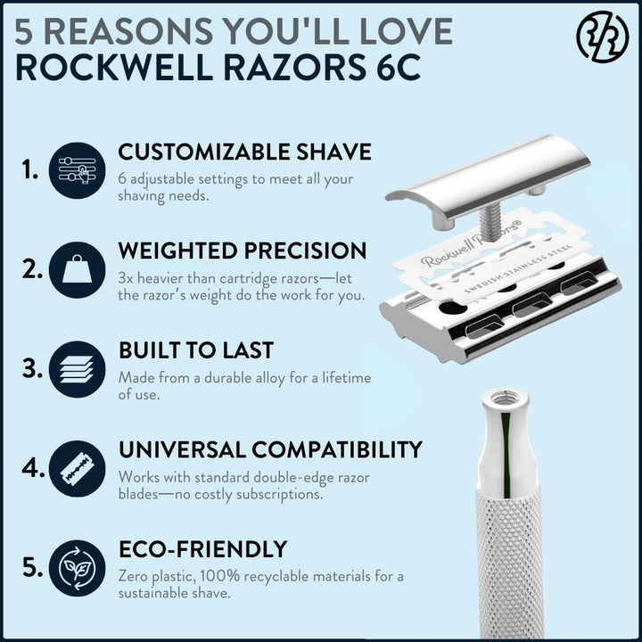 Maquinilla de afeitar de seguridad Rockwell Razors 6C de cromo blan...