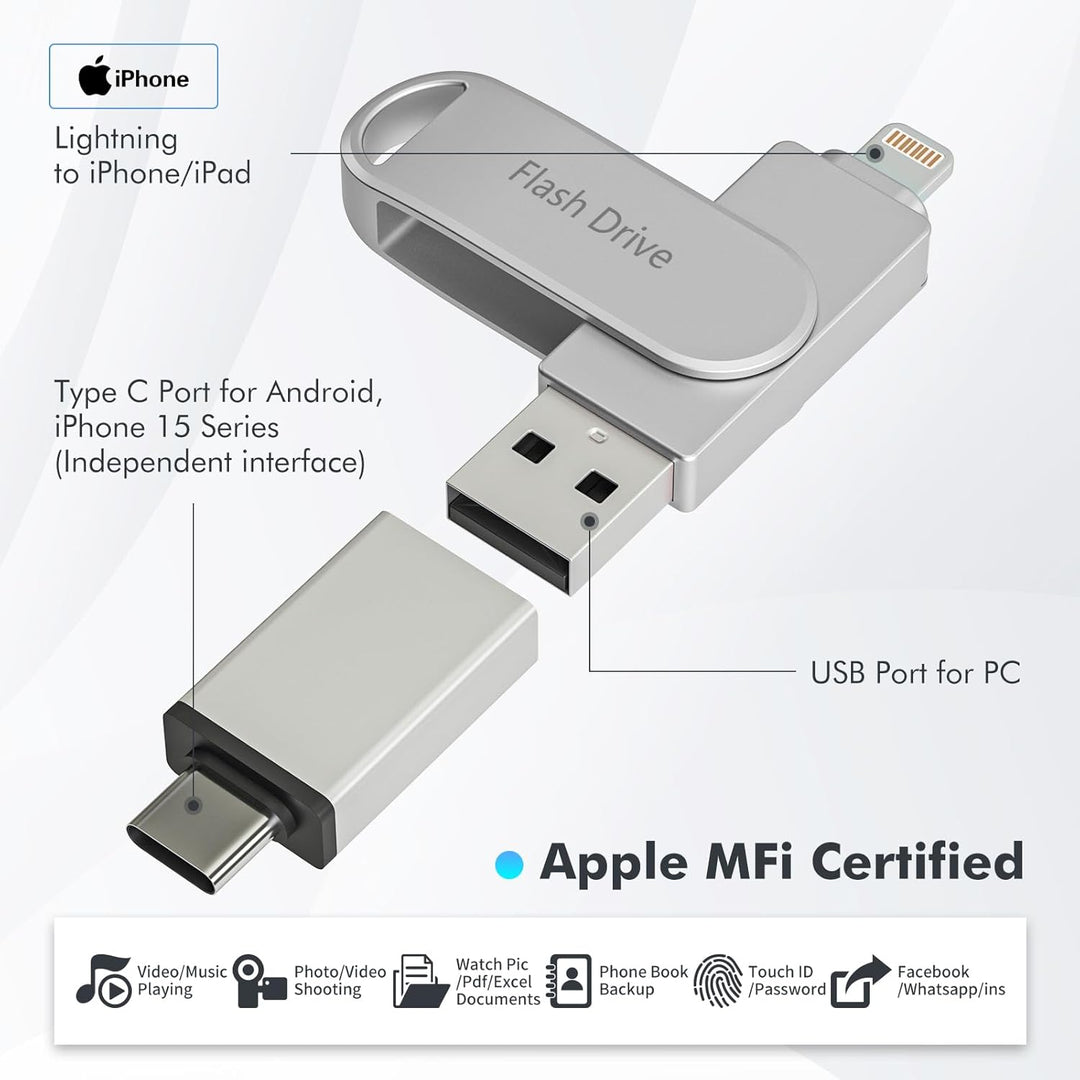Unidad Flash Certificada Apple MFi de 512GB, Memory Stick para iPho...