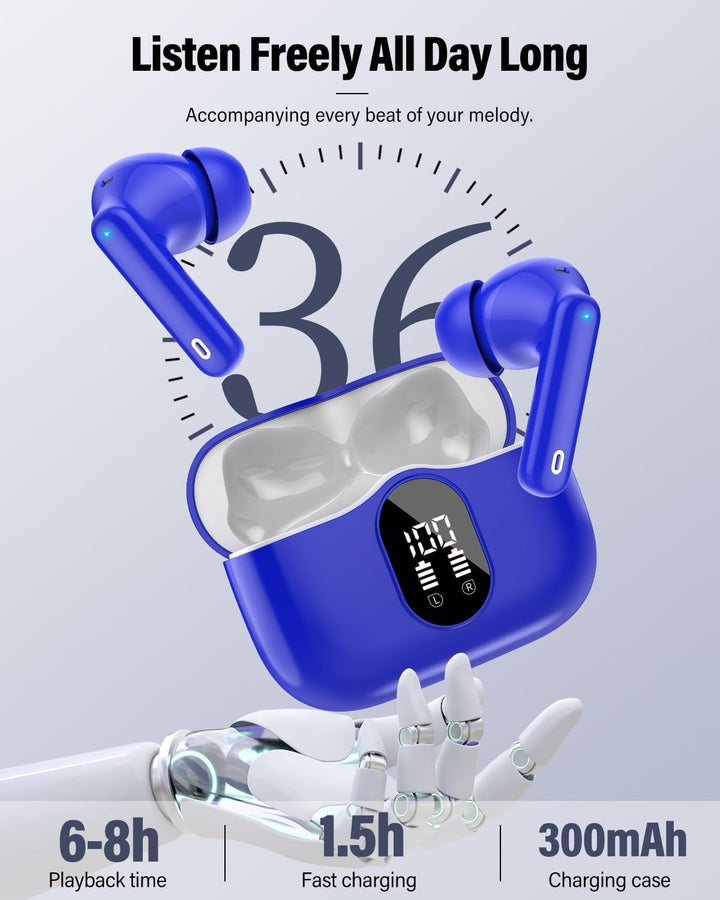 Auriculares inalámbricos, Bluetooth 5.4, estéreo de bajos, auricula...