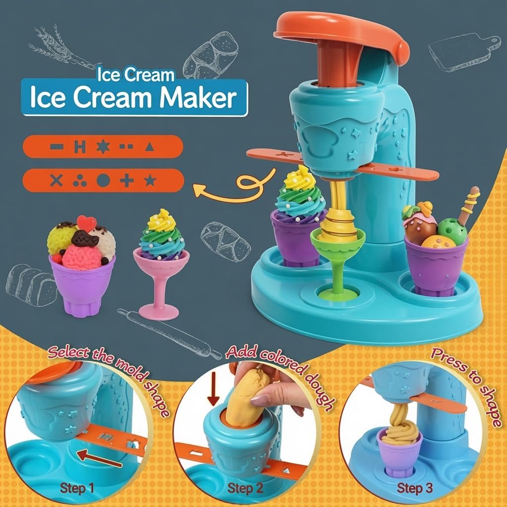 Clayo Juego de creaciones de cocina de lujo todo en uno para niños, máquina de helados, fideos y hamburguesas, kit de juego de comida de arcilla para modelar más de 40 piezas | Juguetes de masa