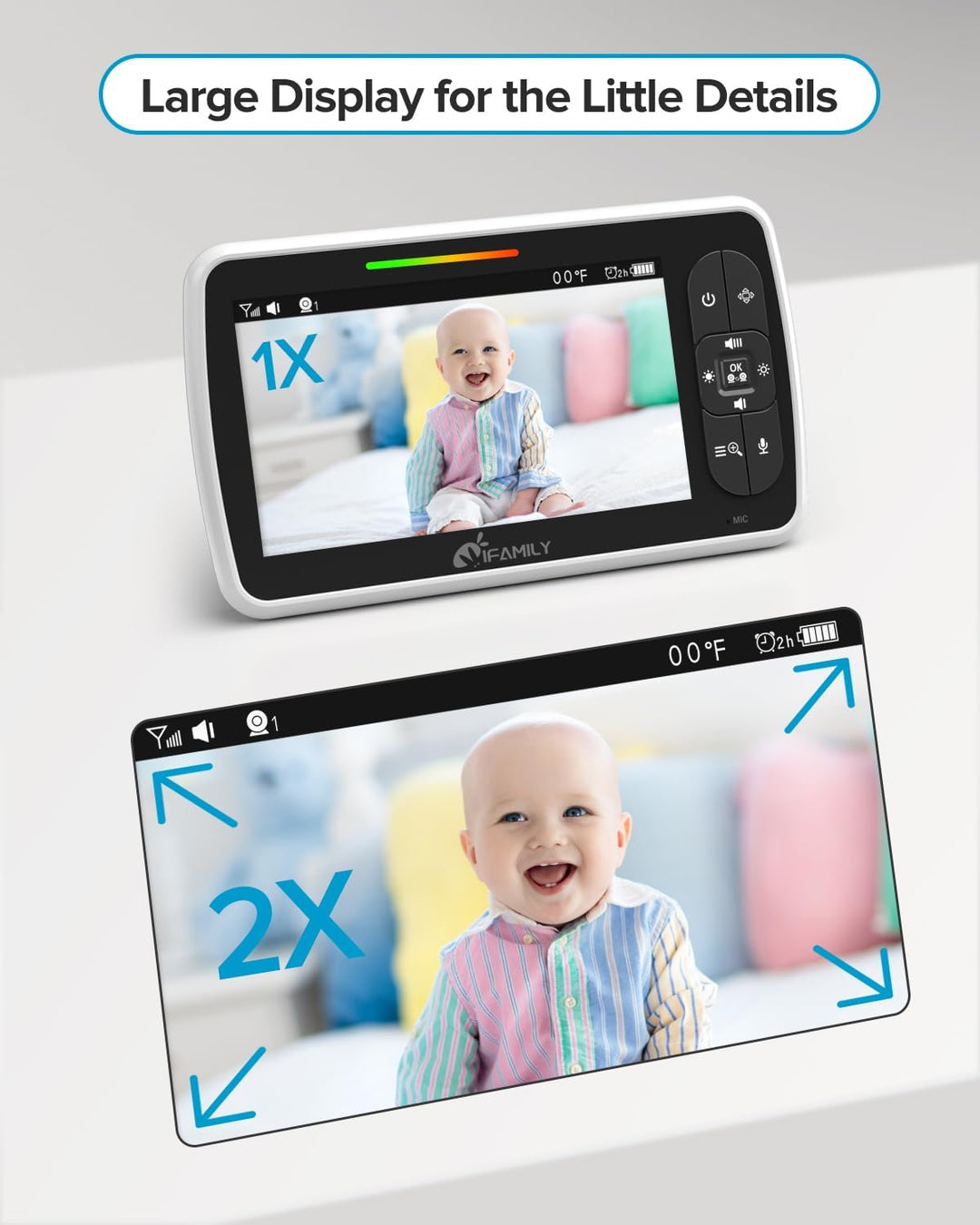 iFamily - Monitor de bebé - Pantalla grande de 5" con vida útil...