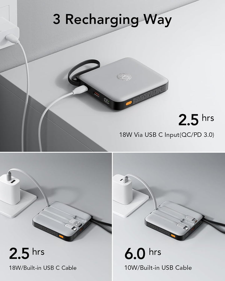 VRURC - Cargador de teléfono portátil con 4 cables integrados, banc...
