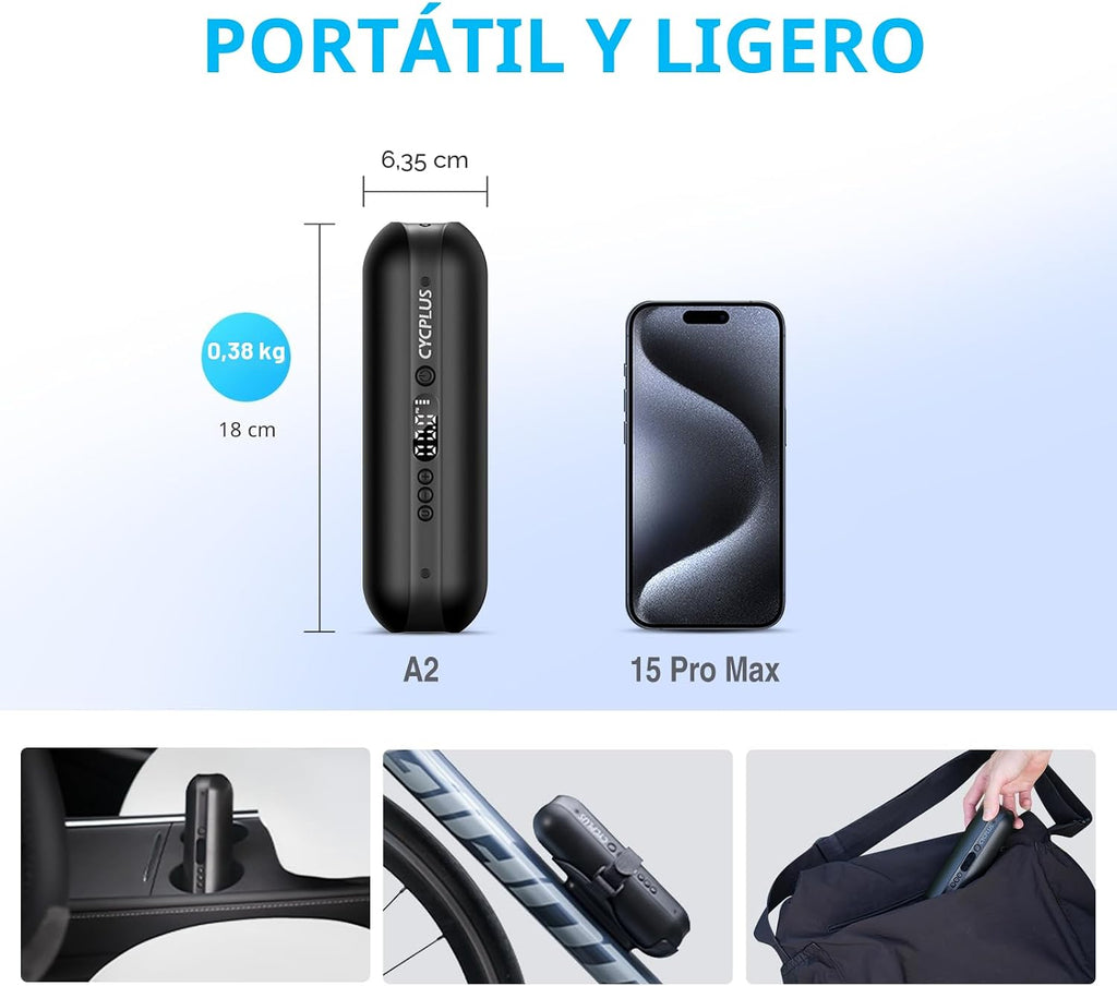 CYCPLUS Inflador de neumáticos A2 + Ordenador para bicicleta con GPS M1
