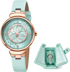 Relojes de Mujer Flor de Cerezo Reloj de Mujer Esfera de Madreperla Reloj de Dama con Correa de Cuero Forma de Pétalo Sakura Relojes de Flor de Cerezo para Mujeres Cristal de Zafiro para Durabilidad y