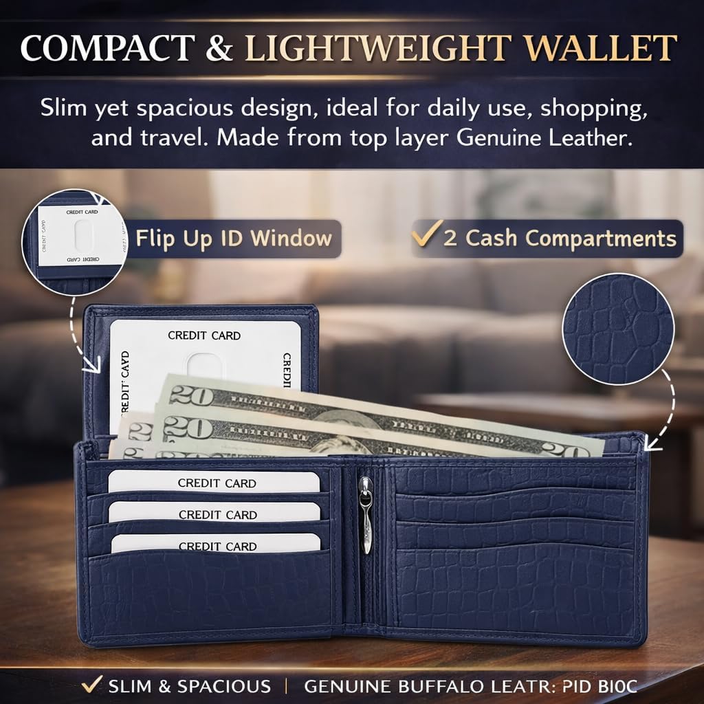 Cartera de cuero para hombre - Bloqueo RFID, delgada y elegante con...