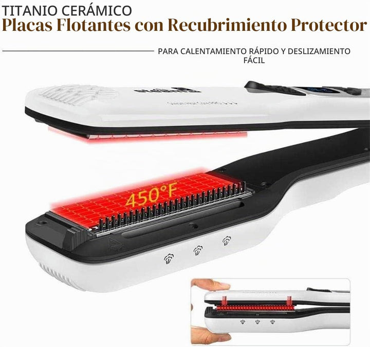 Plancha de pelo profesional a vapor, cepillo eléctrico de vapor ráp...