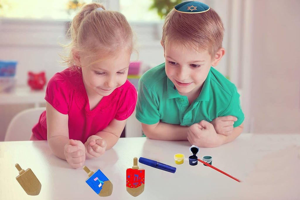 The Dreidel Company Paquete de 24 Dreidel de madera de Hanukkah, diseña tu propio Dreidel de Janucá de 3 pulgadas, sin terminar y natural