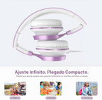 Ailihen Auriculares para Niños para Escuela con Micrófono, con cable, 3.5mm, Morado