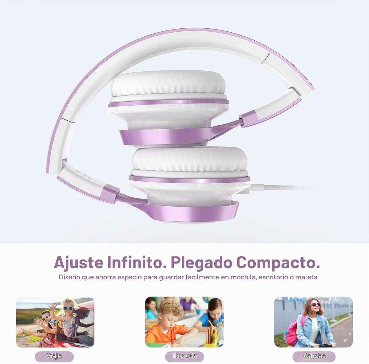 Ailihen Auriculares para Niños para Escuela con Micrófono, con cable, 3.5mm, Morado