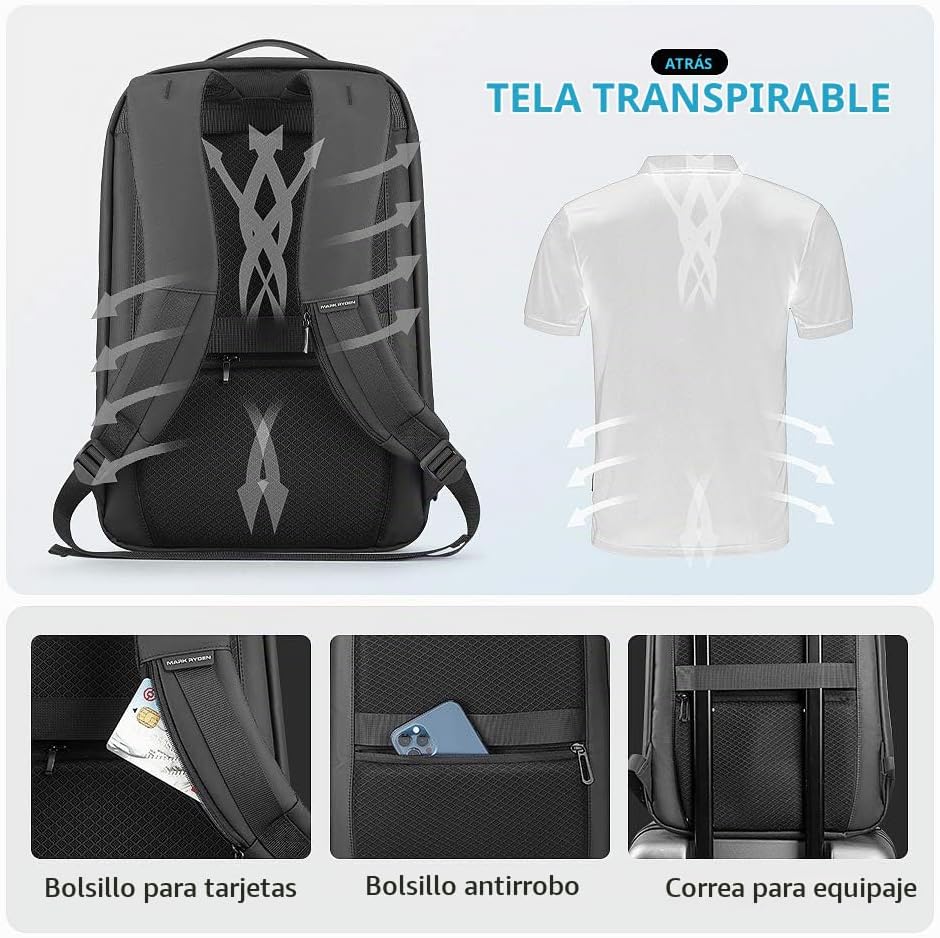 MARK RYDEN Mochila delgada para laptop para hombre, mochila Tech de 15.6 pulgadas
