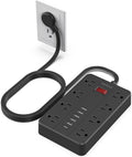 Regleta de alimentación con USB, enchufe plano con 8 tomas de corriente ampliamente espaciadas y 6 puertos USB (1USB C), cable de extensión de 5 pies de montaje en pared para smartphone