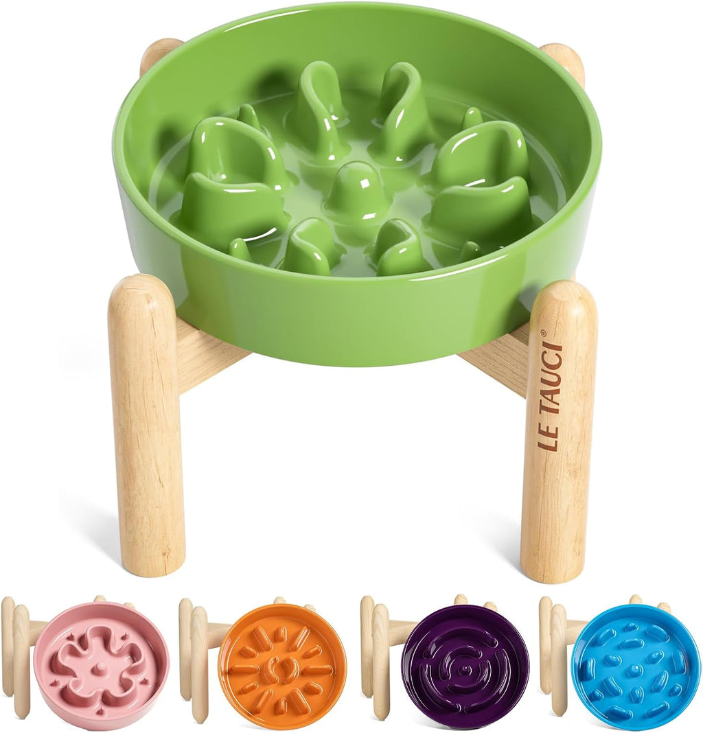 LE TAUCI Cuencos de cerámica para perros de alimentación lenta, elevados para razas pequeñas, anti-engullimiento, antideslizantes, 6 pulgadas, verde