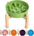 LE TAUCI Cuencos de cerámica para perros de alimentación lenta, elevados para razas pequeñas, anti-engullimiento, antideslizantes, 6 pulgadas, verde