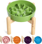 LE TAUCI Cuencos de cerámica para perros de alimentación lenta, elevados para razas pequeñas, anti-engullimiento, antideslizantes, 6 pulgadas, verde