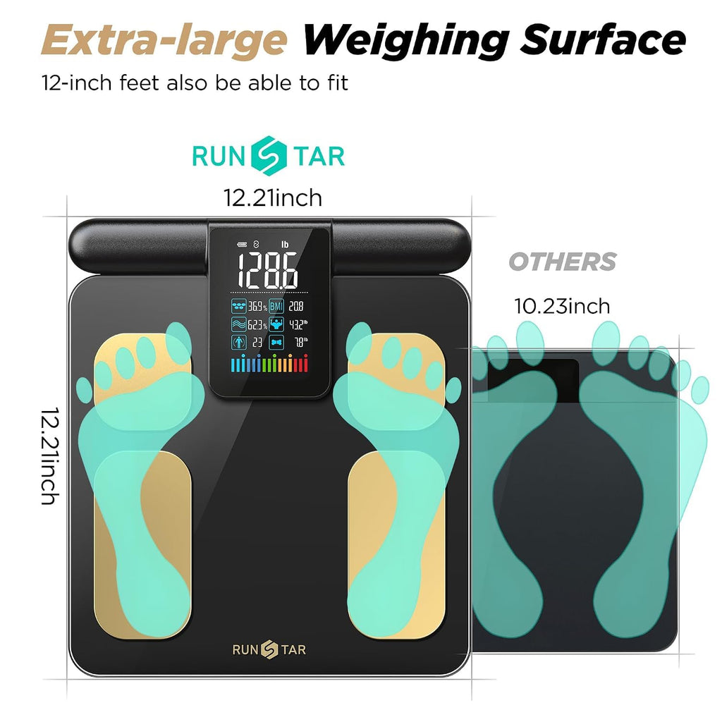 RunStar Báscula de 8 electrodos para peso corporal, mango de pantalla a