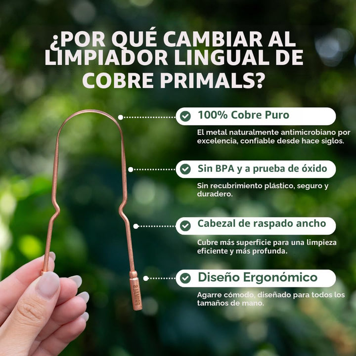 PRIMALS Raspador de lengua de cobre, aliento más fresco y salud buc...