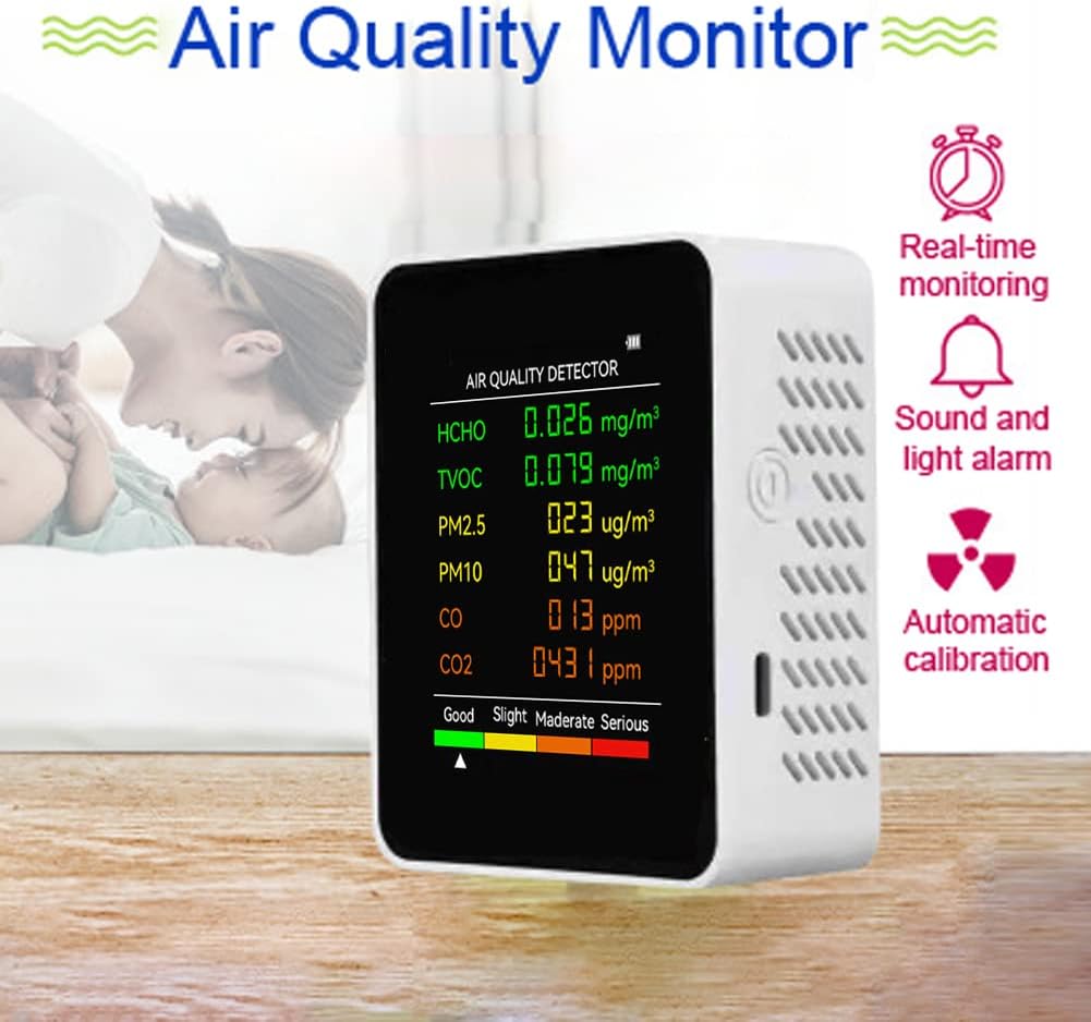 6 en 1 PM25 P HCHO TVOC CO CO2 Detector multifuncional de