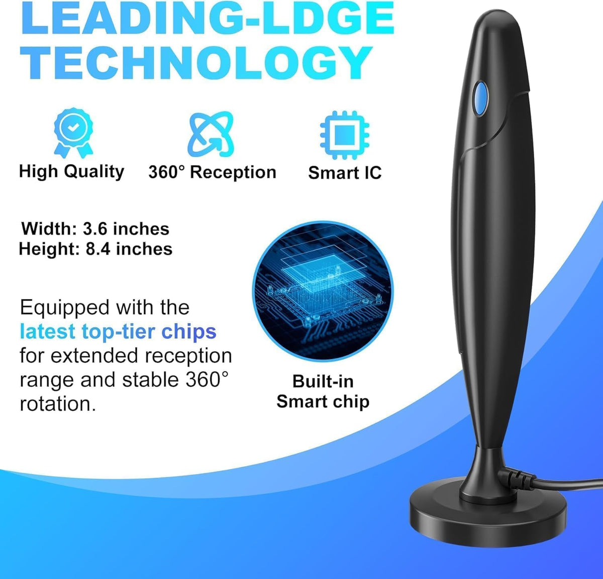 Antena de TV mejorada para canales locales, recepción de largo alcance con protección contra sobretensiones y rayos, antena digital para Smart TV interior con imán fuerte