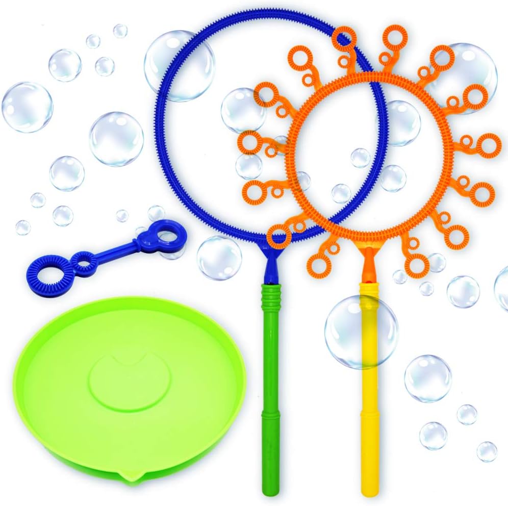 Juego de varitas de burbujas gigantes: juguete para niños y adultos para hacer burbujas, diversión al aire libre y actividades interiores para niñas y niños, para disfrutar con bandeja y 1 mini varita