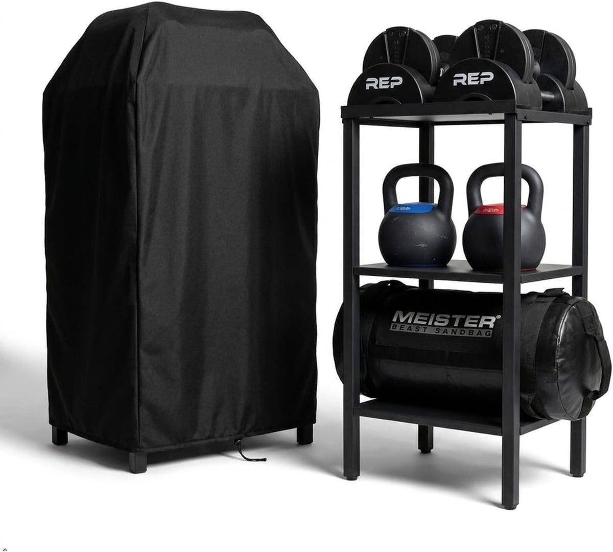 Rack ajustable para mancuernas/kettlebells 500-800LB de alta resistencia con cubierta Opt