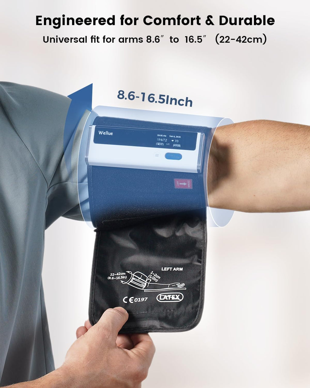 Wellue BP2A Monitor Inteligente de Presión Arterial - Brazalete Inalámbrico para Brazo Superior Bluetooth con Diseño de Una Pieza, Almacena Datos Históricos y Se Conecta Fácilmente a la APP para iOS y