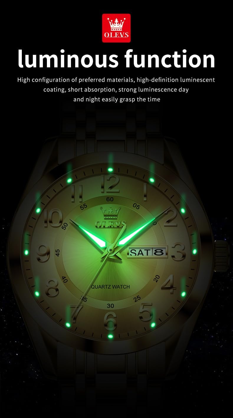 OLEVS Relojes para Hombres de Negocios de Acero Inoxidable, a Prueba de Agua, Estilo Casual Formal